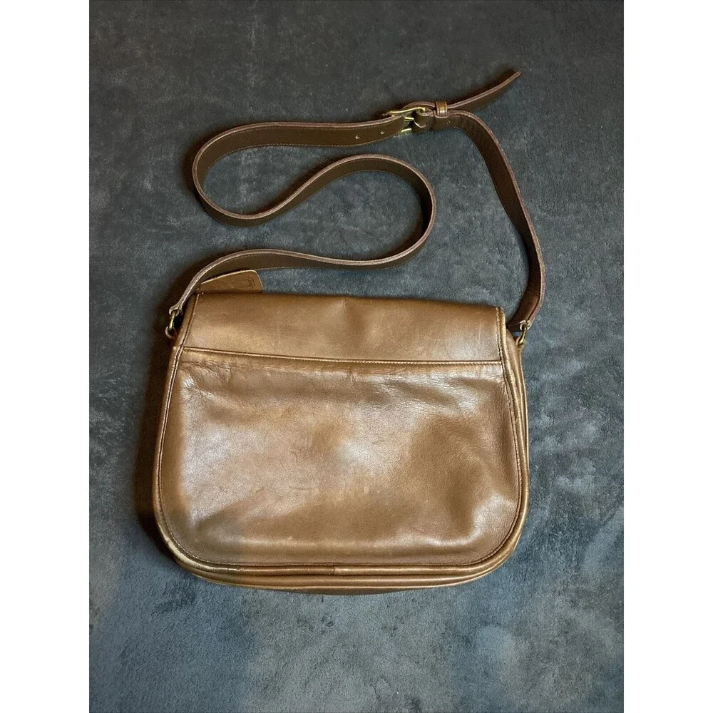 Vintage 90s Coach Bag Brown Leather Saddle Side Cross Body USA O27-9919